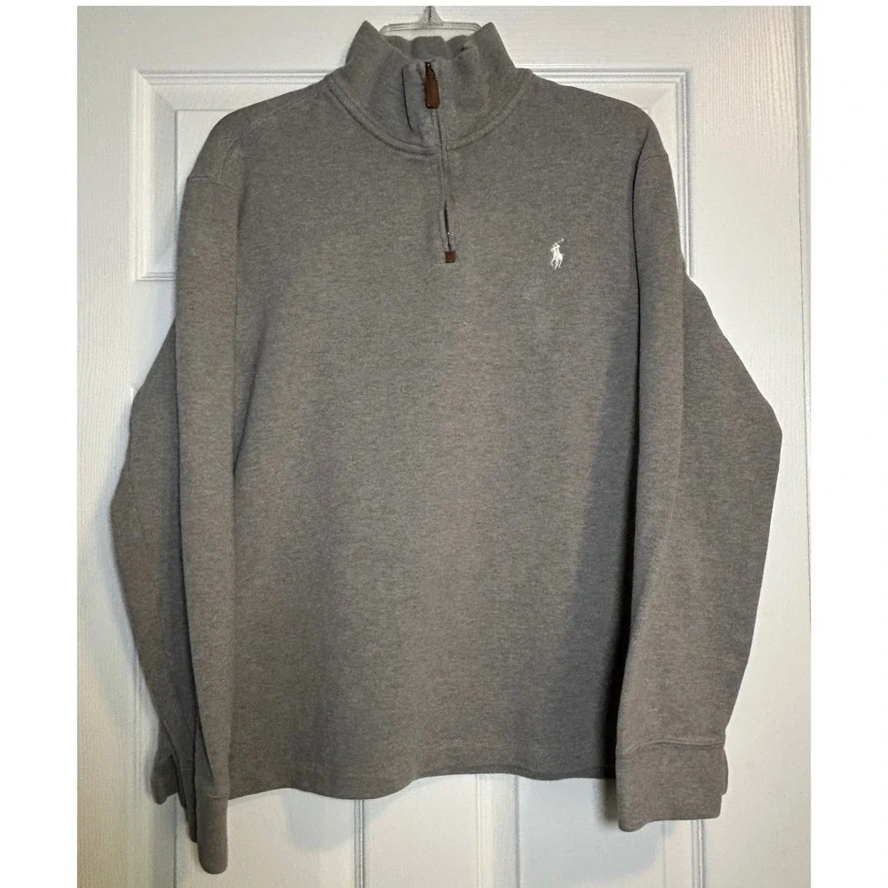 Polo Ralph Lauren Men's‎ 1/4 Zip Pullover Sweater Gray 100% Cotton Size Large